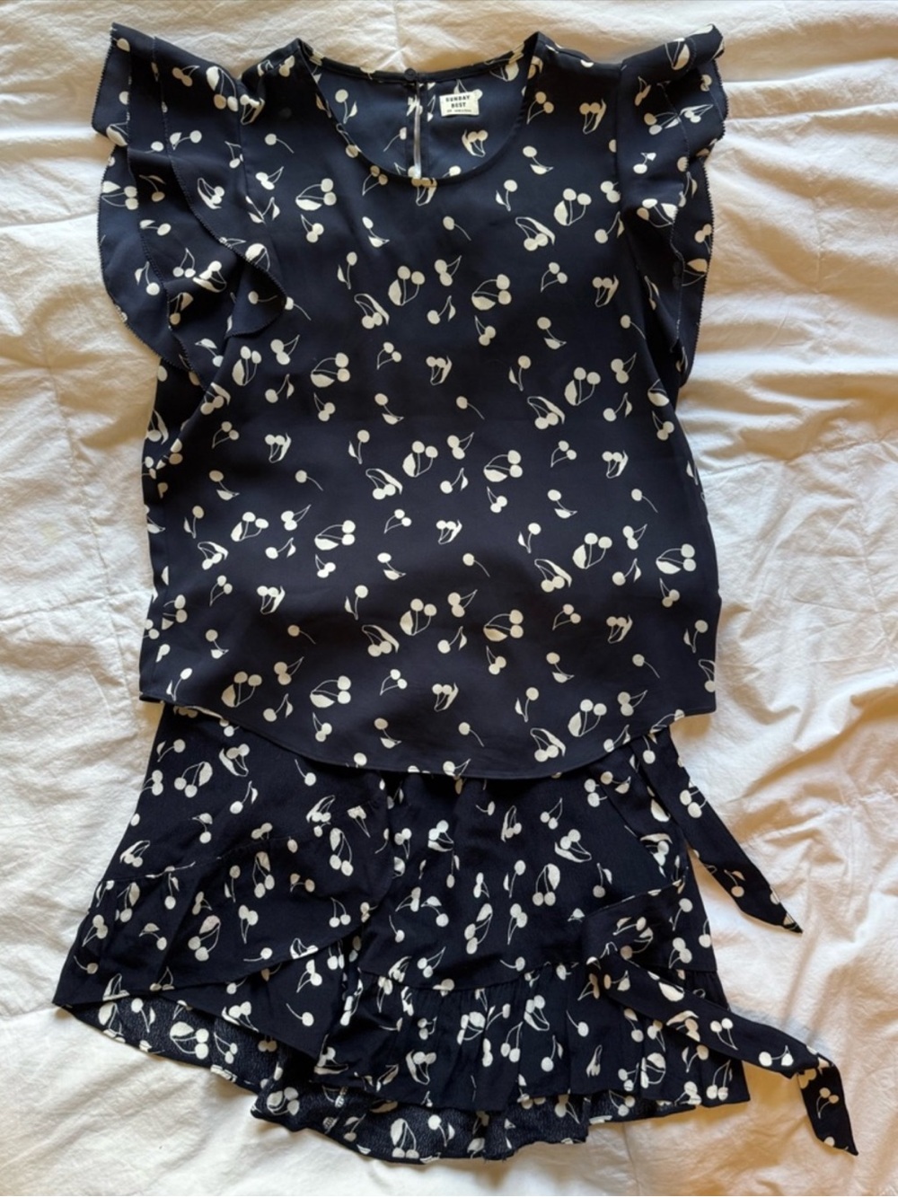 Sunday Best Navy Cherry Print 2-piece skirt set